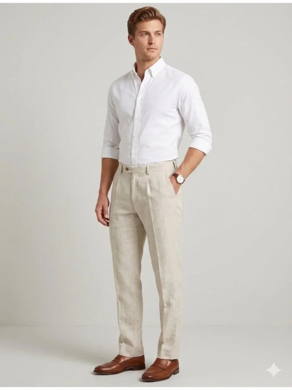 Old Navy Mens100% Linen Beige Pants Size 36x34 Lightweight Casual Wear